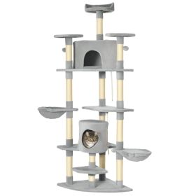 79" Cat Tree Multi-Level with Two Condos, Kitty Tower with Scratching Posts, Two Hammocks, Perches, Interactive Toys, Dark Gray (Option: Dark Grey)