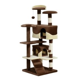 53" Cat Tree Scratching Large Kitten Play House Multi-Level Activity Center Pet Furniture (Option: BROWN)