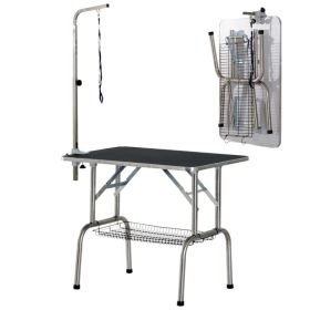 36-inch Dog Grooming Table Stainless Steel QUALITY GUARANTEED with Adjustable Arm and Basket (Option: SILVER)