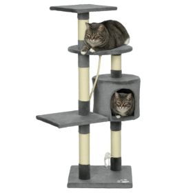 46Inch Scratching Cat Tree, Multi Level Cat Tower for Large Cats Adult with Toys and Condo, Grey (Option: Dark Grey)