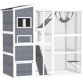 76" Catio Outdoor Cat Enclosure with Cat Condo, Jumping Platforms, Ladder, Ramps, Hammock for 2-3 Indoor Cats, Grey (Option: Grey)